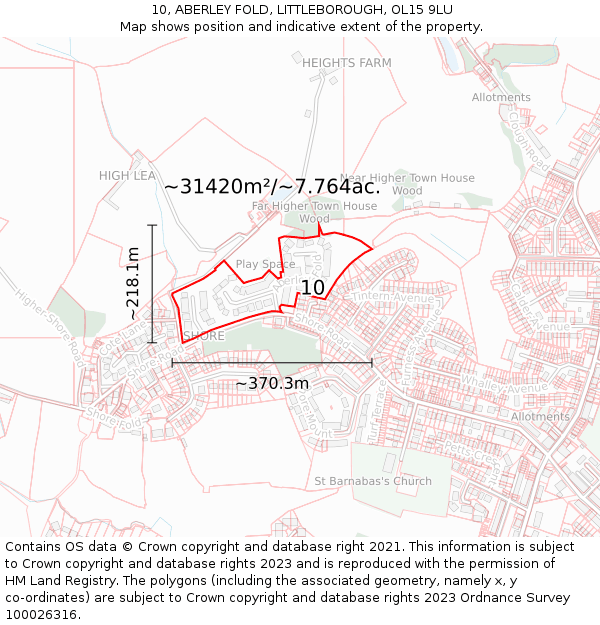 10, ABERLEY FOLD, LITTLEBOROUGH, OL15 9LU: Plot and title map