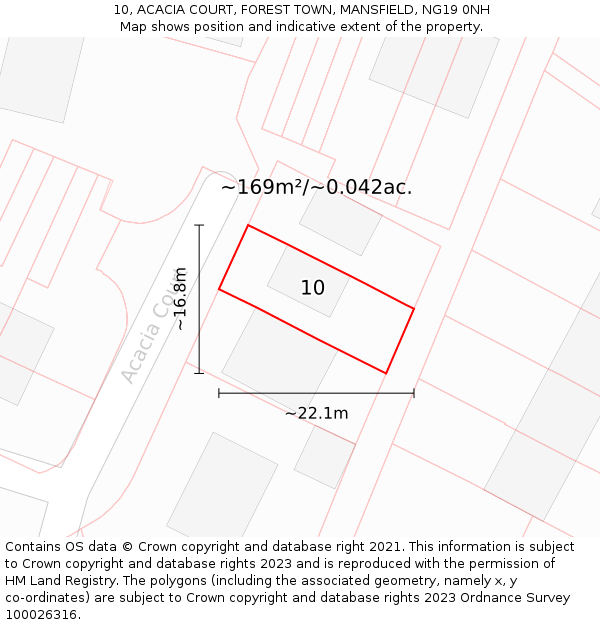 10, ACACIA COURT, FOREST TOWN, MANSFIELD, NG19 0NH: Plot and title map