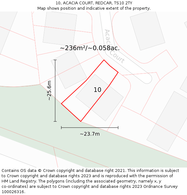 10, ACACIA COURT, REDCAR, TS10 2TY: Plot and title map