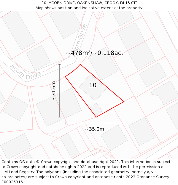 10, ACORN DRIVE, OAKENSHAW, CROOK, DL15 0TF: Plot and title map