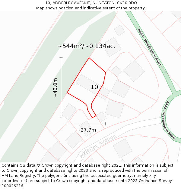 10, ADDERLEY AVENUE, NUNEATON, CV10 0DQ: Plot and title map