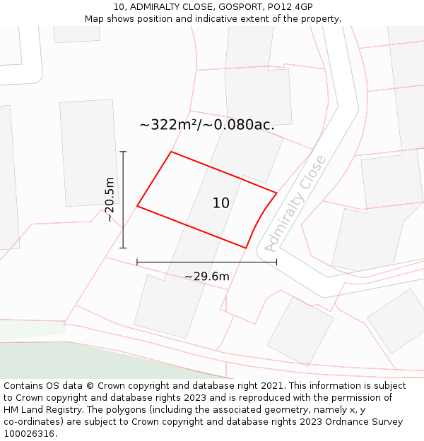 10, ADMIRALTY CLOSE, GOSPORT, PO12 4GP: Plot and title map