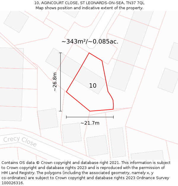 10, AGINCOURT CLOSE, ST LEONARDS-ON-SEA, TN37 7QL: Plot and title map