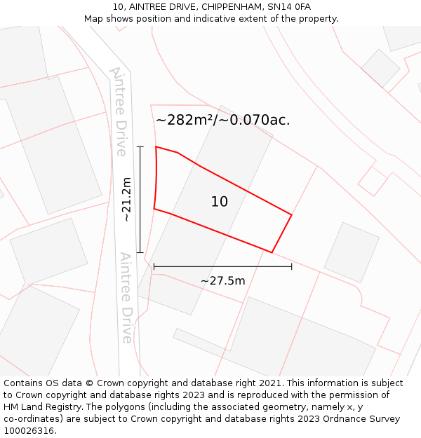 10, AINTREE DRIVE, CHIPPENHAM, SN14 0FA: Plot and title map