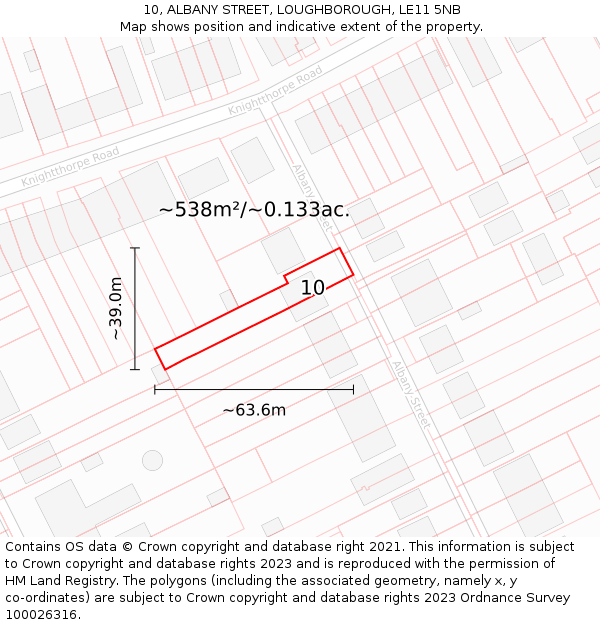 10, ALBANY STREET, LOUGHBOROUGH, LE11 5NB: Plot and title map