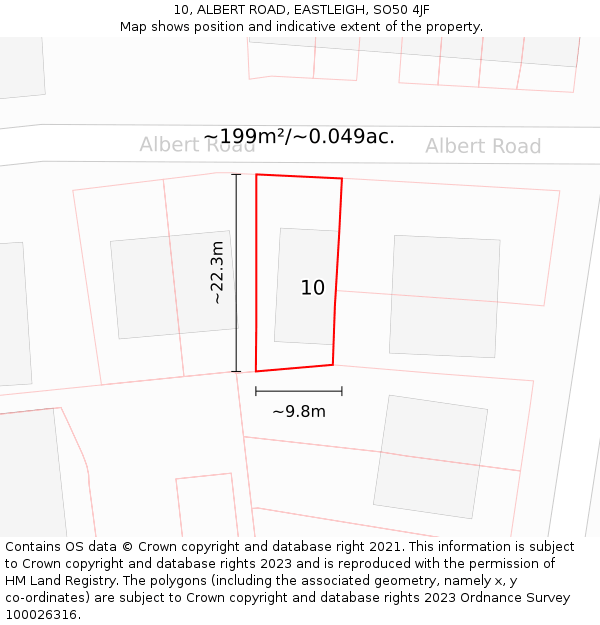 10, ALBERT ROAD, EASTLEIGH, SO50 4JF: Plot and title map