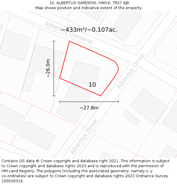 10, ALBERTUS GARDENS, HAYLE, TR27 4JB: Plot and title map