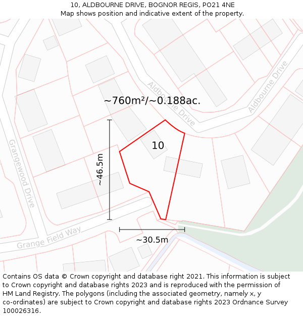 10, ALDBOURNE DRIVE, BOGNOR REGIS, PO21 4NE: Plot and title map