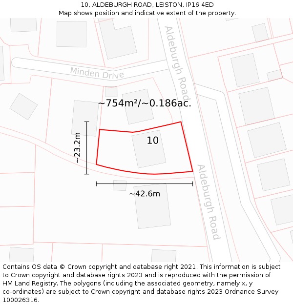 10, ALDEBURGH ROAD, LEISTON, IP16 4ED: Plot and title map