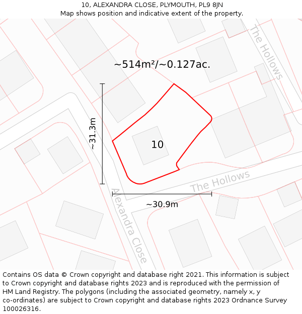 10, ALEXANDRA CLOSE, PLYMOUTH, PL9 8JN: Plot and title map