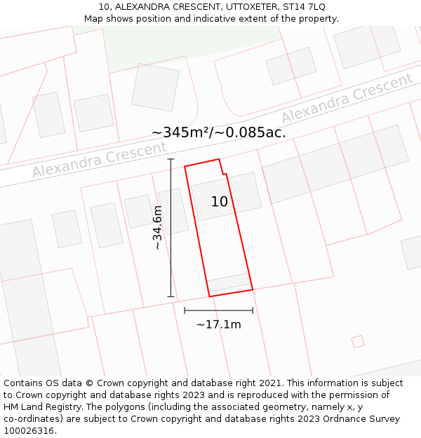 10, ALEXANDRA CRESCENT, UTTOXETER, ST14 7LQ: Plot and title map