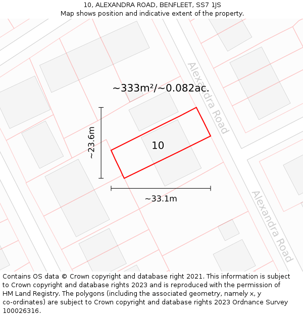 10, ALEXANDRA ROAD, BENFLEET, SS7 1JS: Plot and title map