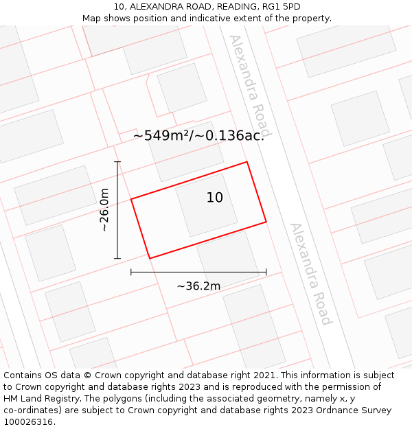 10, ALEXANDRA ROAD, READING, RG1 5PD: Plot and title map