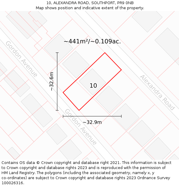 10, ALEXANDRA ROAD, SOUTHPORT, PR9 0NB: Plot and title map