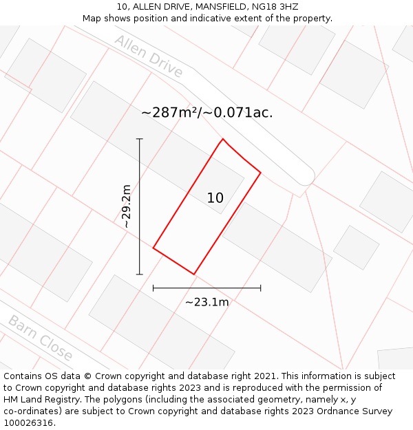 10, ALLEN DRIVE, MANSFIELD, NG18 3HZ: Plot and title map