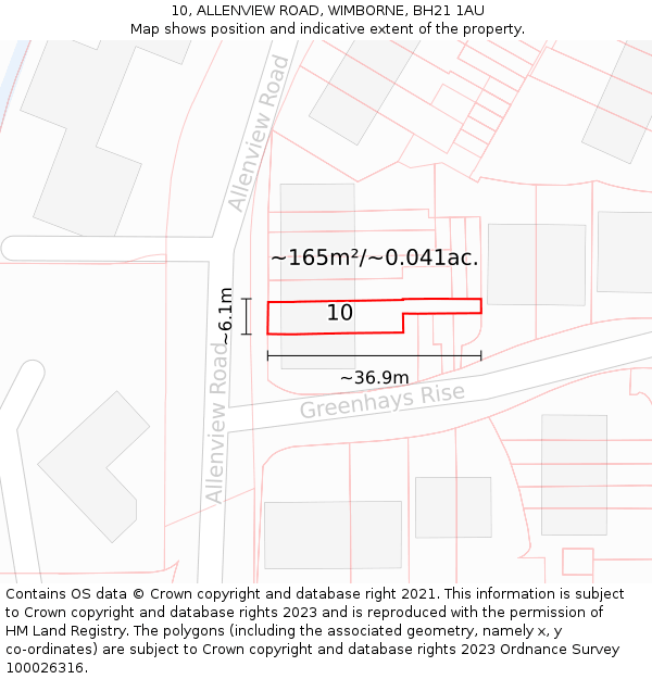 10, ALLENVIEW ROAD, WIMBORNE, BH21 1AU: Plot and title map