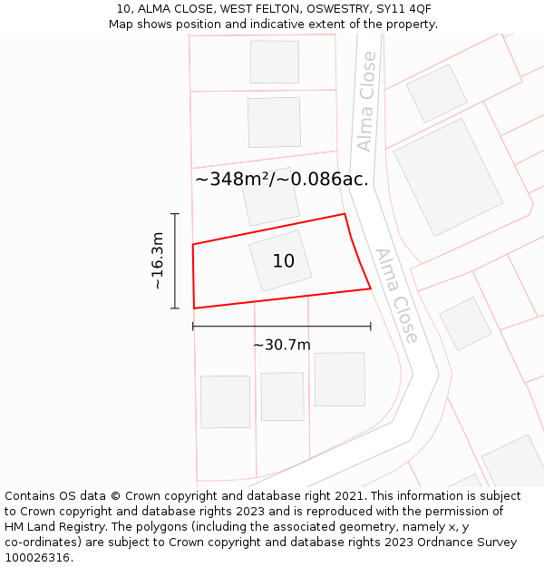10, ALMA CLOSE, WEST FELTON, OSWESTRY, SY11 4QF: Plot and title map