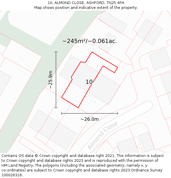 10, ALMOND CLOSE, ASHFORD, TN25 4PA: Plot and title map