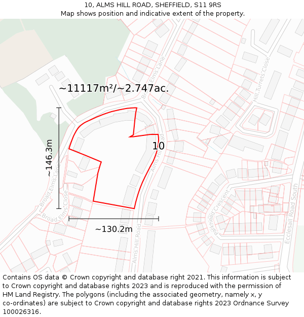 10, ALMS HILL ROAD, SHEFFIELD, S11 9RS: Plot and title map
