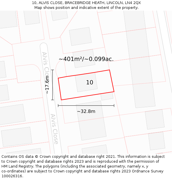 10, ALVIS CLOSE, BRACEBRIDGE HEATH, LINCOLN, LN4 2QX: Plot and title map