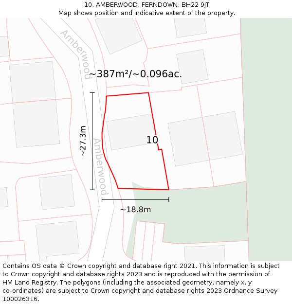 10, AMBERWOOD, FERNDOWN, BH22 9JT: Plot and title map