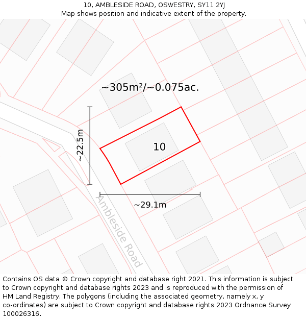 10, AMBLESIDE ROAD, OSWESTRY, SY11 2YJ: Plot and title map