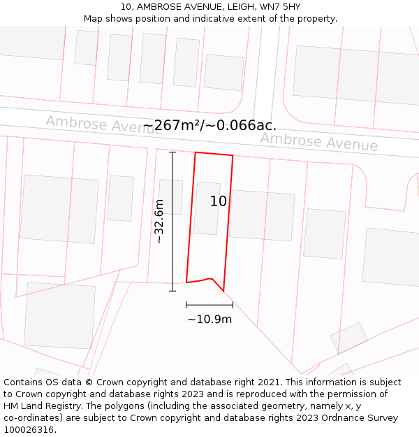 10, AMBROSE AVENUE, LEIGH, WN7 5HY: Plot and title map