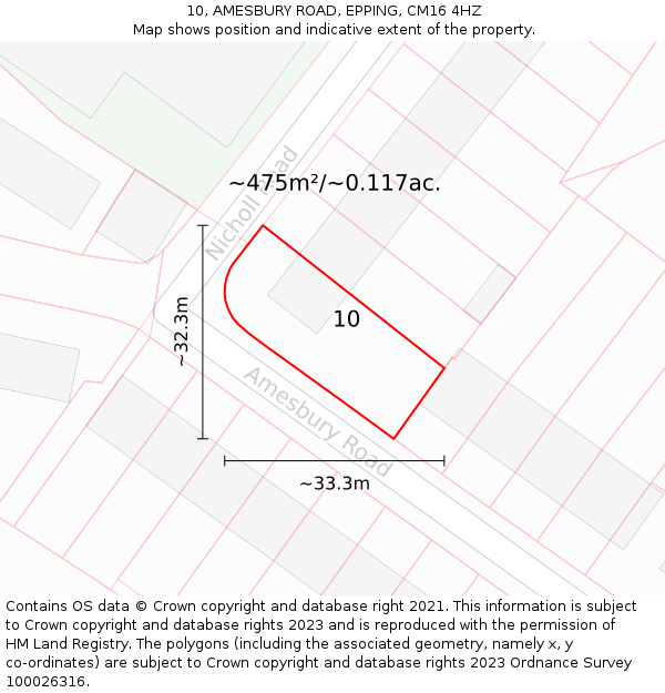 10, AMESBURY ROAD, EPPING, CM16 4HZ: Plot and title map