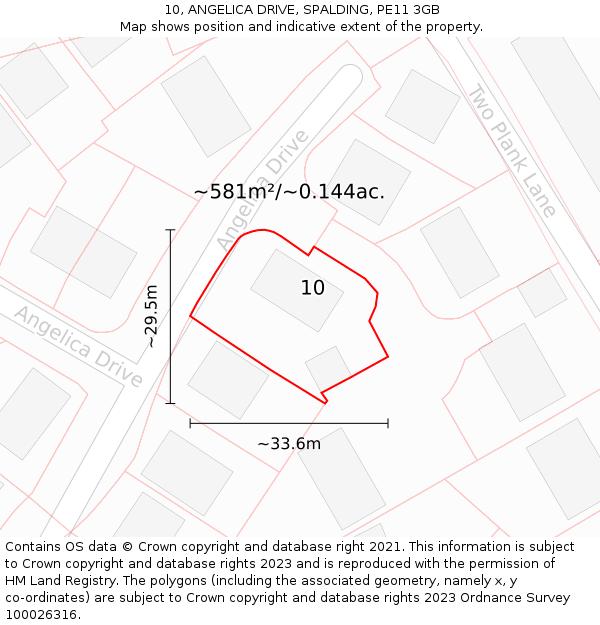 10, ANGELICA DRIVE, SPALDING, PE11 3GB: Plot and title map