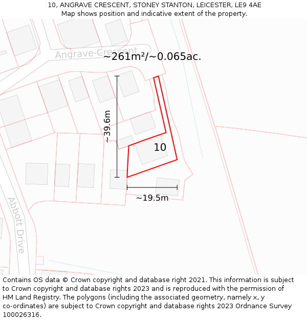 10, ANGRAVE CRESCENT, STONEY STANTON, LEICESTER, LE9 4AE: Plot and title map