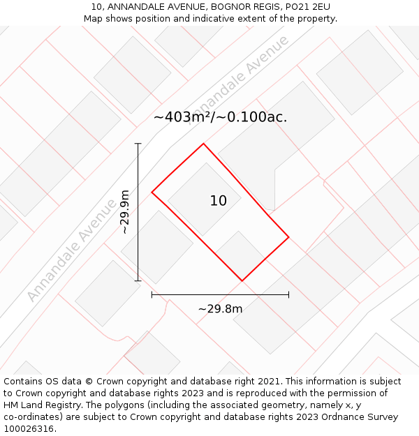 10, ANNANDALE AVENUE, BOGNOR REGIS, PO21 2EU: Plot and title map