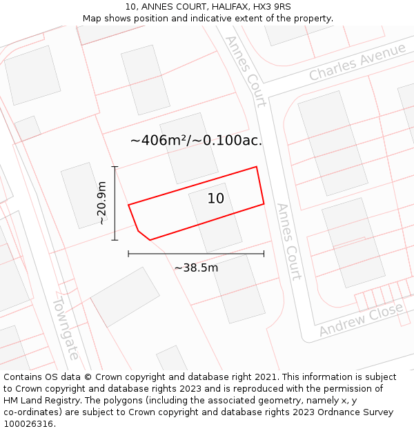 10, ANNES COURT, HALIFAX, HX3 9RS: Plot and title map