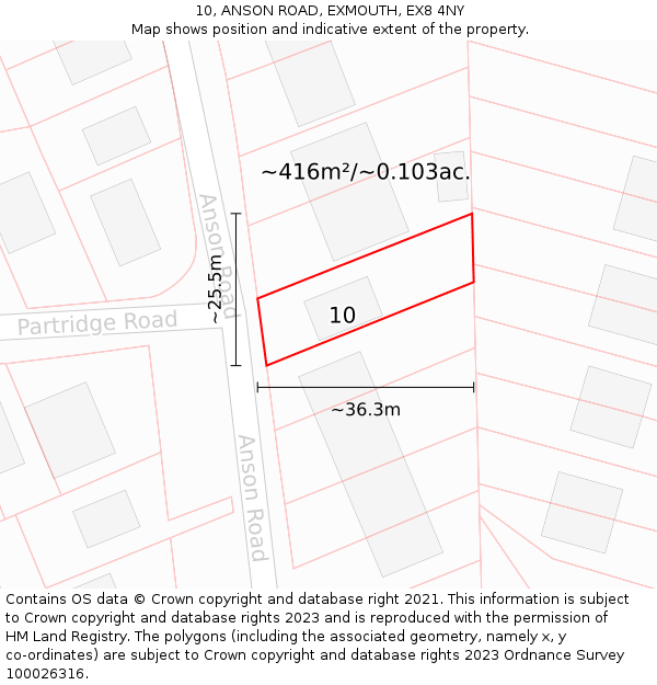 10, ANSON ROAD, EXMOUTH, EX8 4NY: Plot and title map