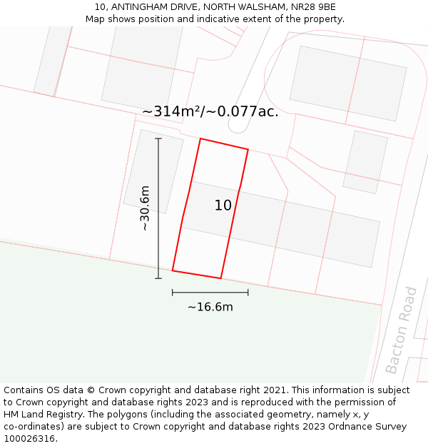 10, ANTINGHAM DRIVE, NORTH WALSHAM, NR28 9BE: Plot and title map