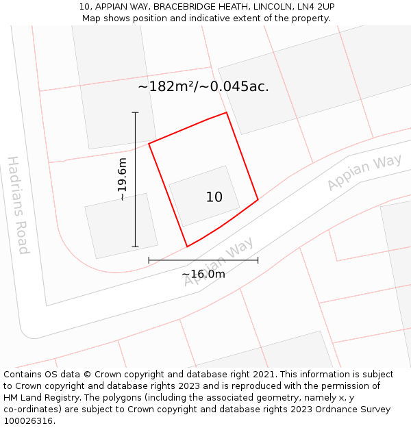 10, APPIAN WAY, BRACEBRIDGE HEATH, LINCOLN, LN4 2UP: Plot and title map