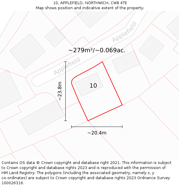 10, APPLEFIELD, NORTHWICH, CW8 4TE: Plot and title map