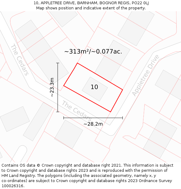 10, APPLETREE DRIVE, BARNHAM, BOGNOR REGIS, PO22 0LJ: Plot and title map