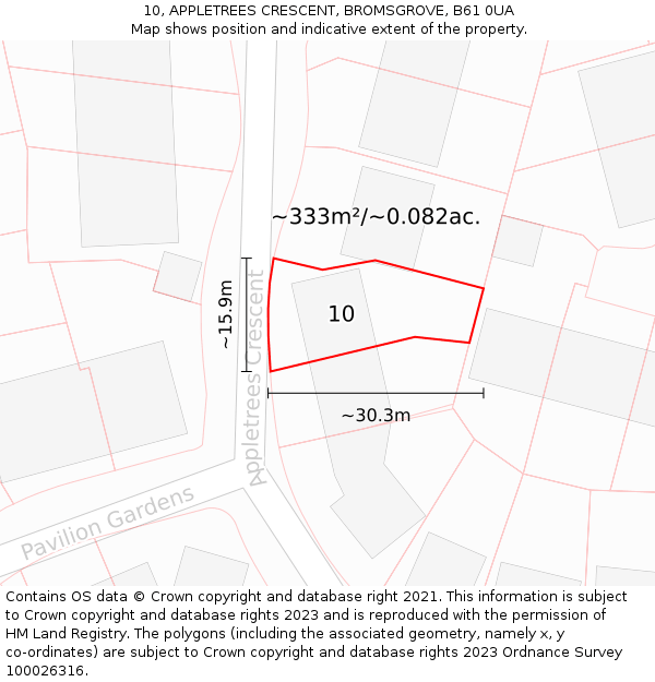 10, APPLETREES CRESCENT, BROMSGROVE, B61 0UA: Plot and title map