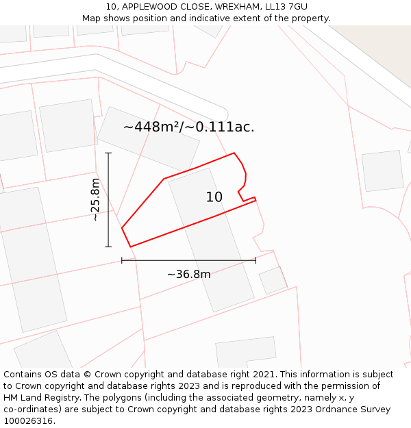 10, APPLEWOOD CLOSE, WREXHAM, LL13 7GU: Plot and title map