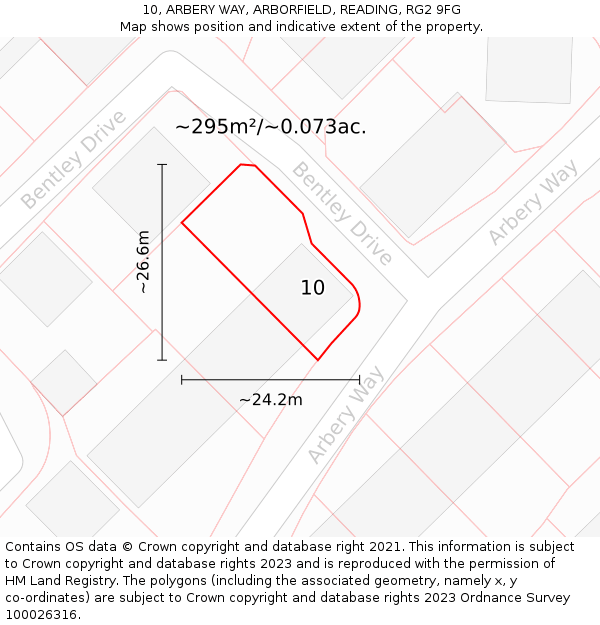 10, ARBERY WAY, ARBORFIELD, READING, RG2 9FG: Plot and title map