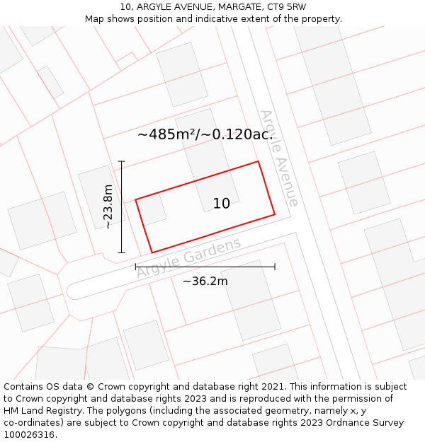 10, ARGYLE AVENUE, MARGATE, CT9 5RW: Plot and title map