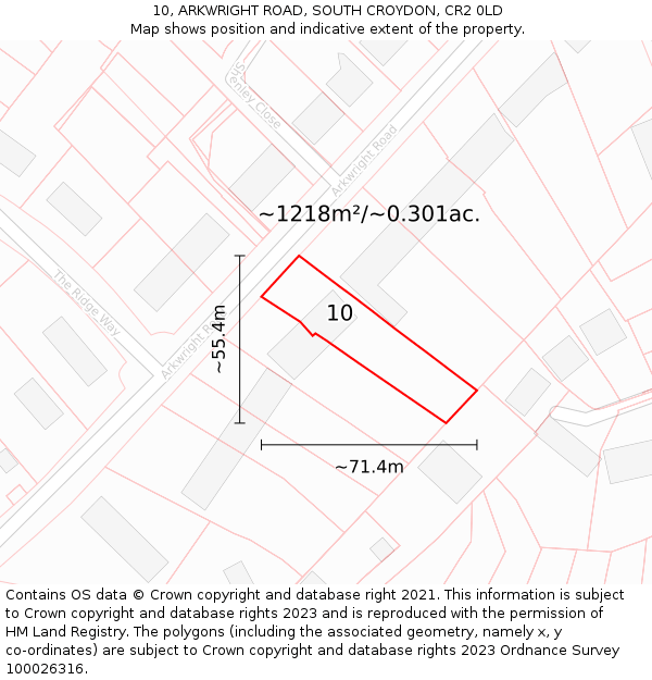 10, ARKWRIGHT ROAD, SOUTH CROYDON, CR2 0LD: Plot and title map