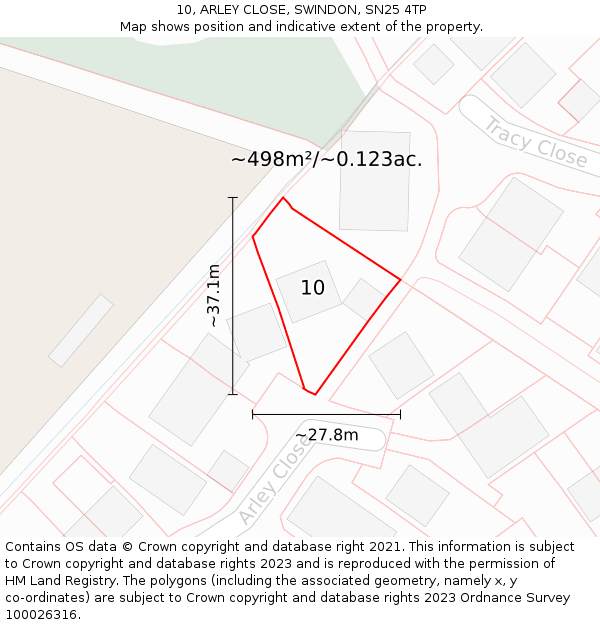 10, ARLEY CLOSE, SWINDON, SN25 4TP: Plot and title map