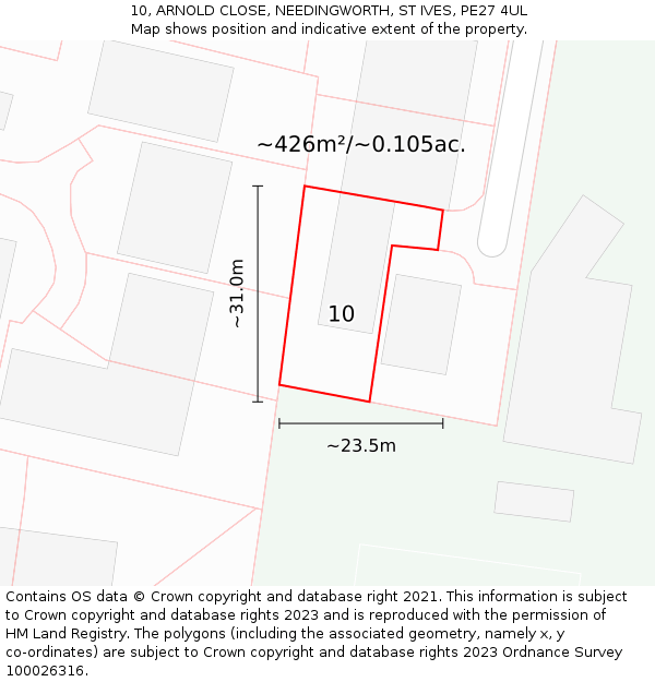 10, ARNOLD CLOSE, NEEDINGWORTH, ST IVES, PE27 4UL: Plot and title map