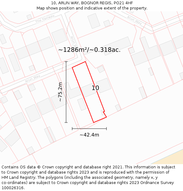 10, ARUN WAY, BOGNOR REGIS, PO21 4HF: Plot and title map