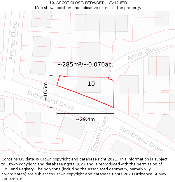 10, ASCOT CLOSE, BEDWORTH, CV12 8TB: Plot and title map