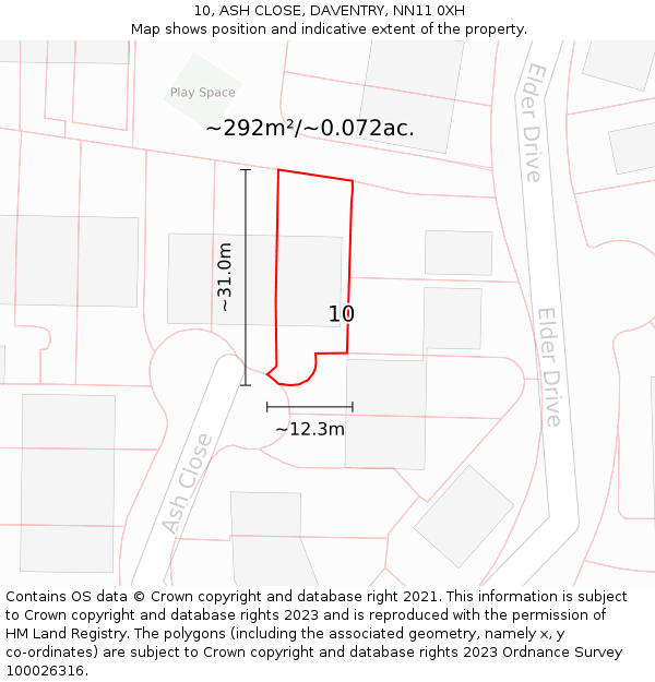 10, ASH CLOSE, DAVENTRY, NN11 0XH: Plot and title map