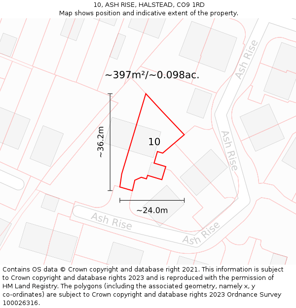 10, ASH RISE, HALSTEAD, CO9 1RD: Plot and title map