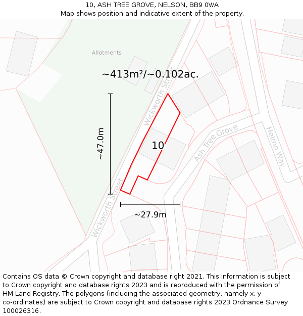 10, ASH TREE GROVE, NELSON, BB9 0WA: Plot and title map