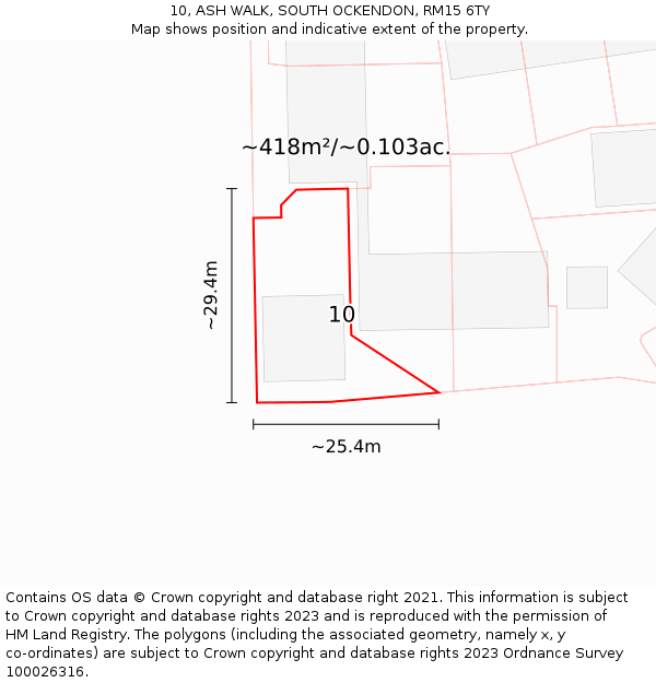 10, ASH WALK, SOUTH OCKENDON, RM15 6TY: Plot and title map